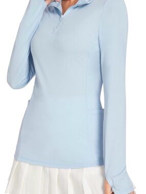 Women's UPF 50+ Long-Sleeve Quarter-Zip Golf Tennis Shirt - Light Blue